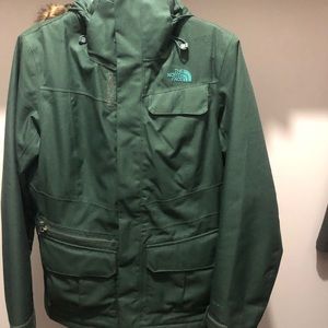 The North Face Winter Coat/Parka, Sage/Hunter Green with removable faux fur hood